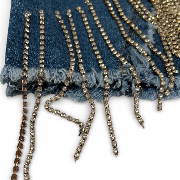 Juniors Denim Crop Jacket with Fringe Detail - Picture 7 of 8